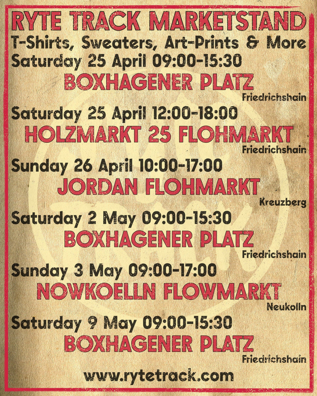 Ryte TRACK poster for forthcoming Street Market Events