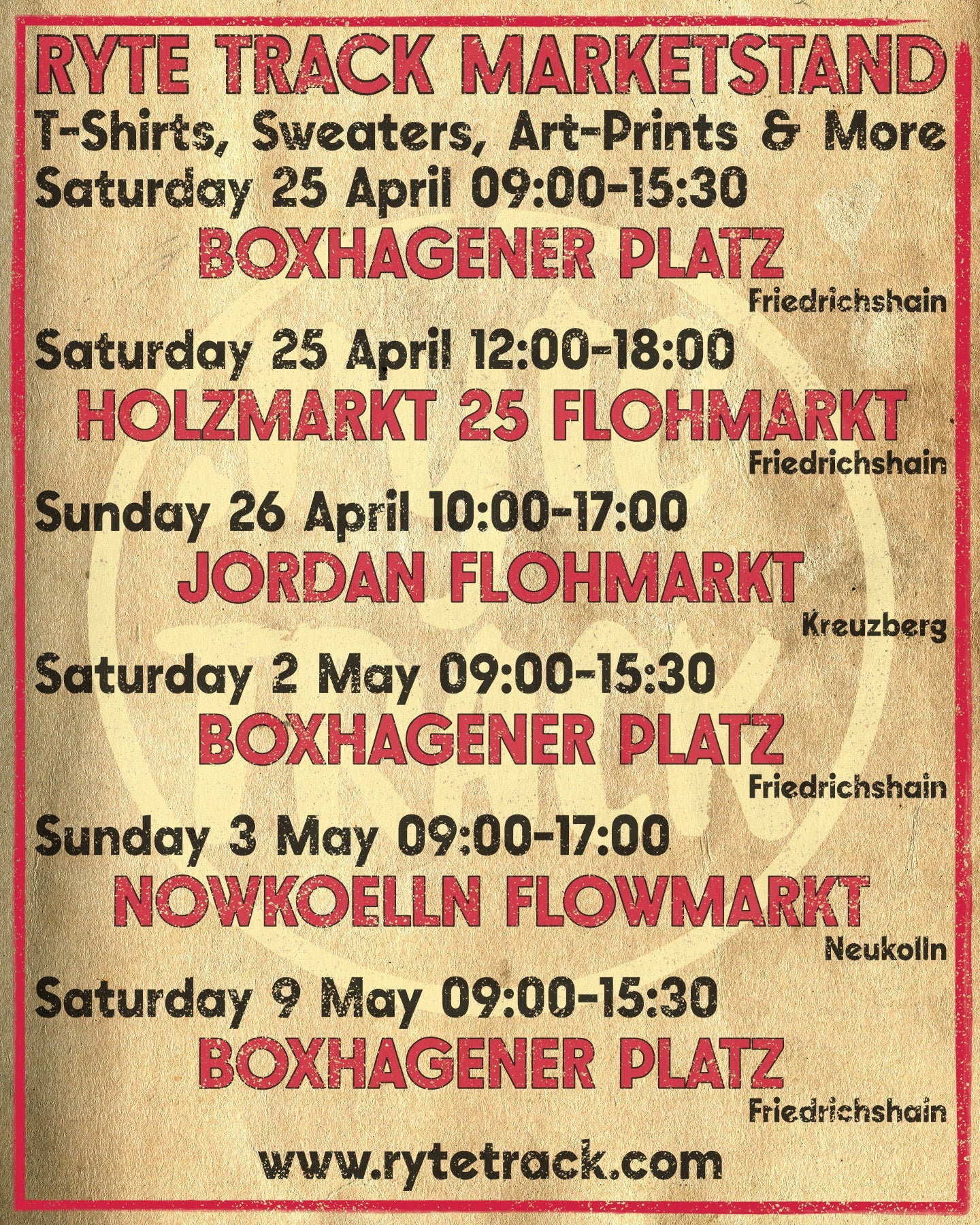 Ryte TRACK poster for forthcoming Street Market Events