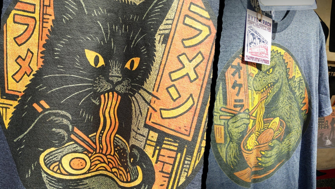 Black Cat and a Giant Kaiju Eating Ramen