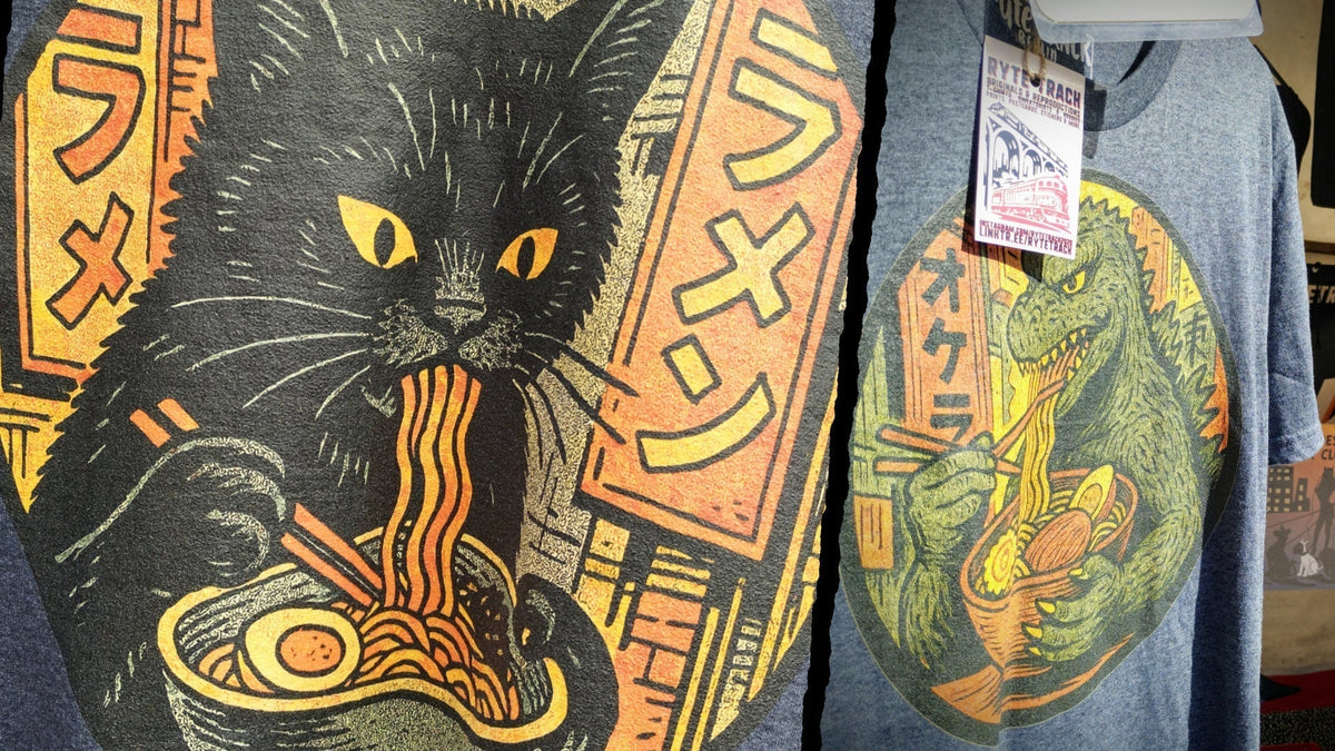 Black Cat and a Giant Kaiju Eating Ramen