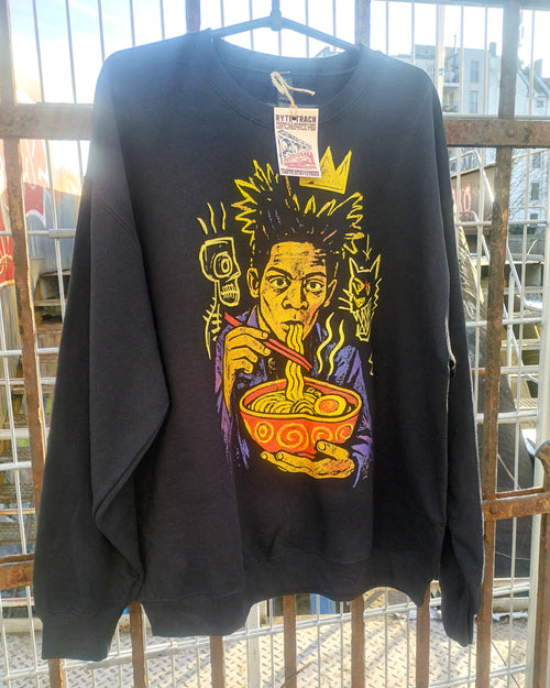 Basquiat inspired sweatshirt design with noodles