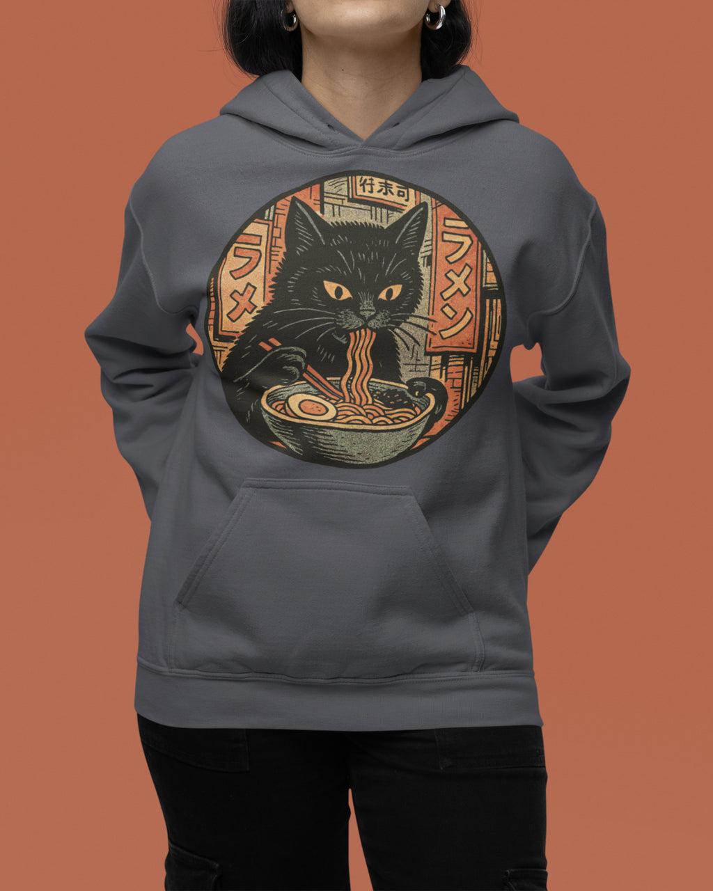 Black Cat Noodles Hoodie Mock Up