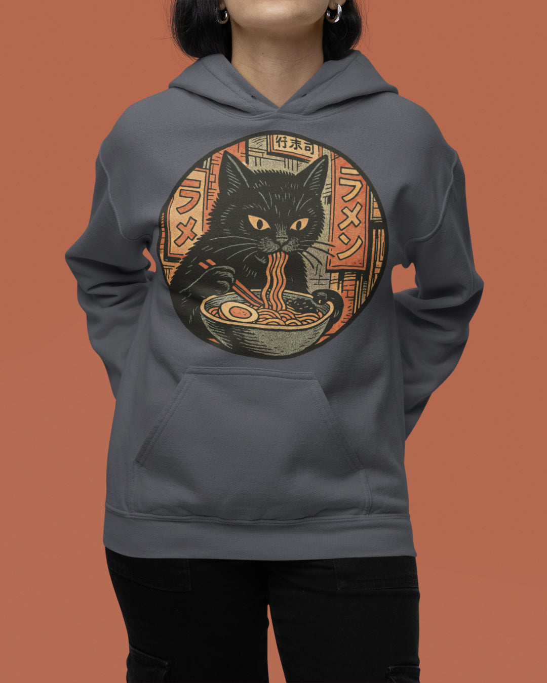 Black Cat Noodles Hoodie Mock Up