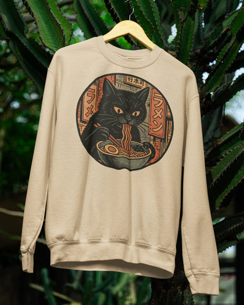 Black Cat Noodles Sweatshirt Mock Up