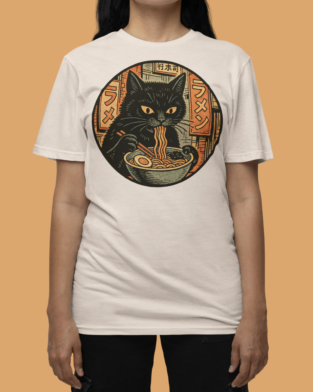 Black Cat Noodles Adult T-Shirt Mock Up