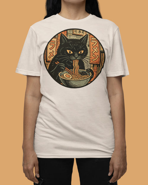 Black Cat Noodles Adult T-Shirt Mock Up