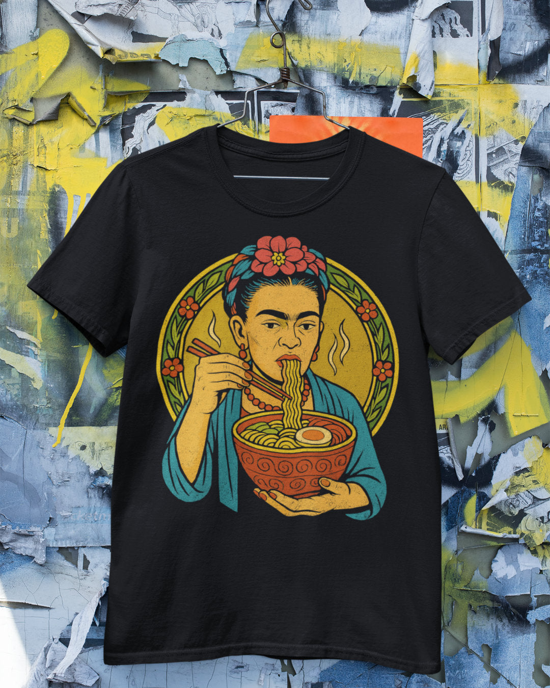 Frida Kahlo Ramen Tee | Vintage Comic Style with Floral Mexican Art Influence | Unisex T-Shirt