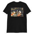 Edo period ukiyo-e of two Kabuki actors fighting with swords,  on a black t-shirt