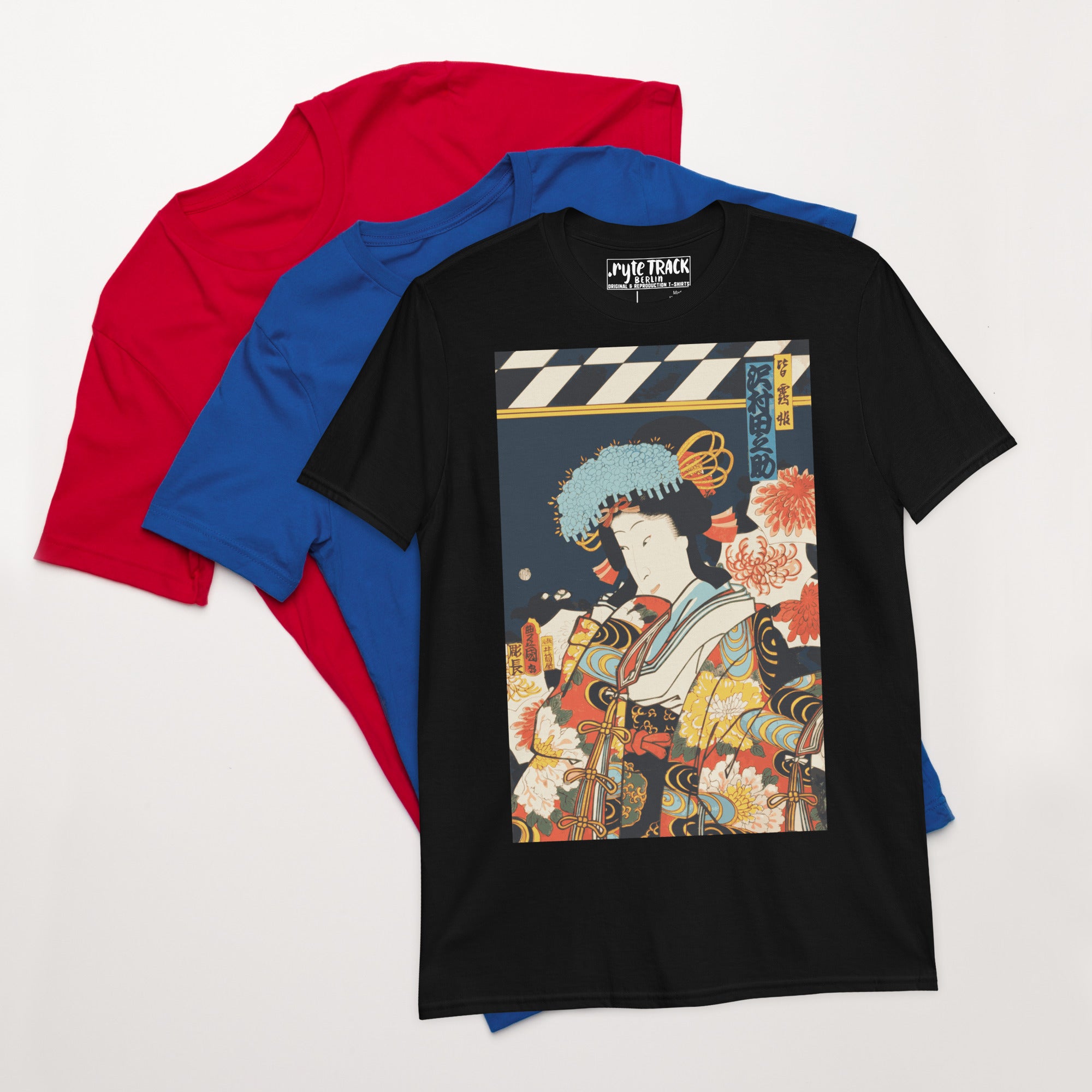 Digitally restored Edo period ukiyo-e geisha portrait inspired by Kabuki theatre and traditional Japanese woodblock art.