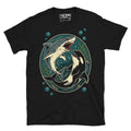 graphic t-shrt of a great white shark and a killer whale