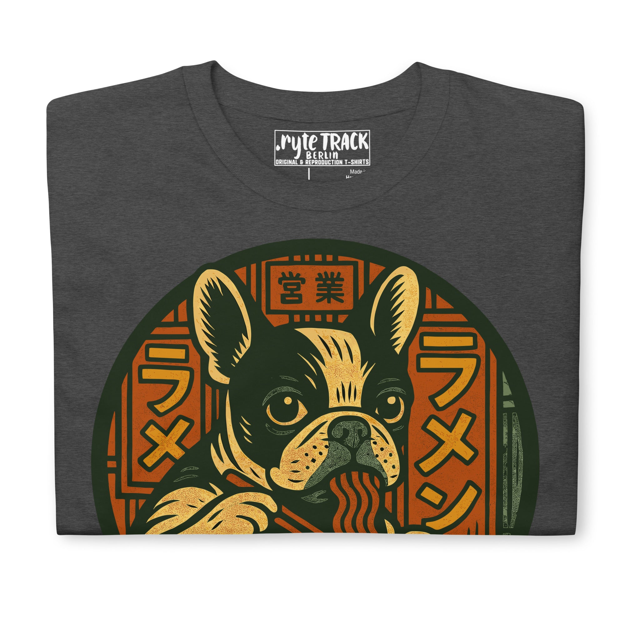 French Bulldog Eating Ramen Noodles T-Shirt – Cute dog lover gift, anime food humor tee, quirky novelty graphic shirt.