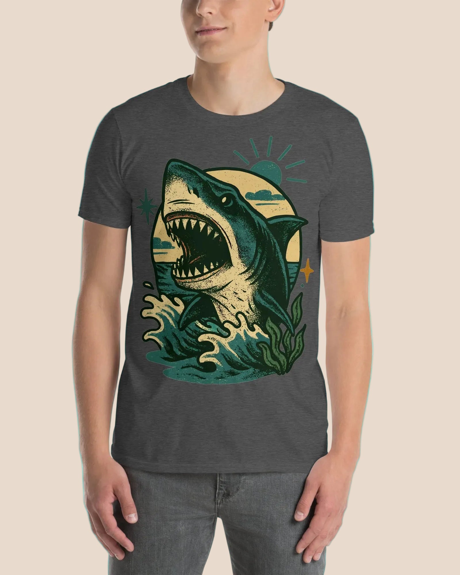 Fierce shark tattoo artwork inspired by classic sailor tattoos and vintage American tattoo traditions.