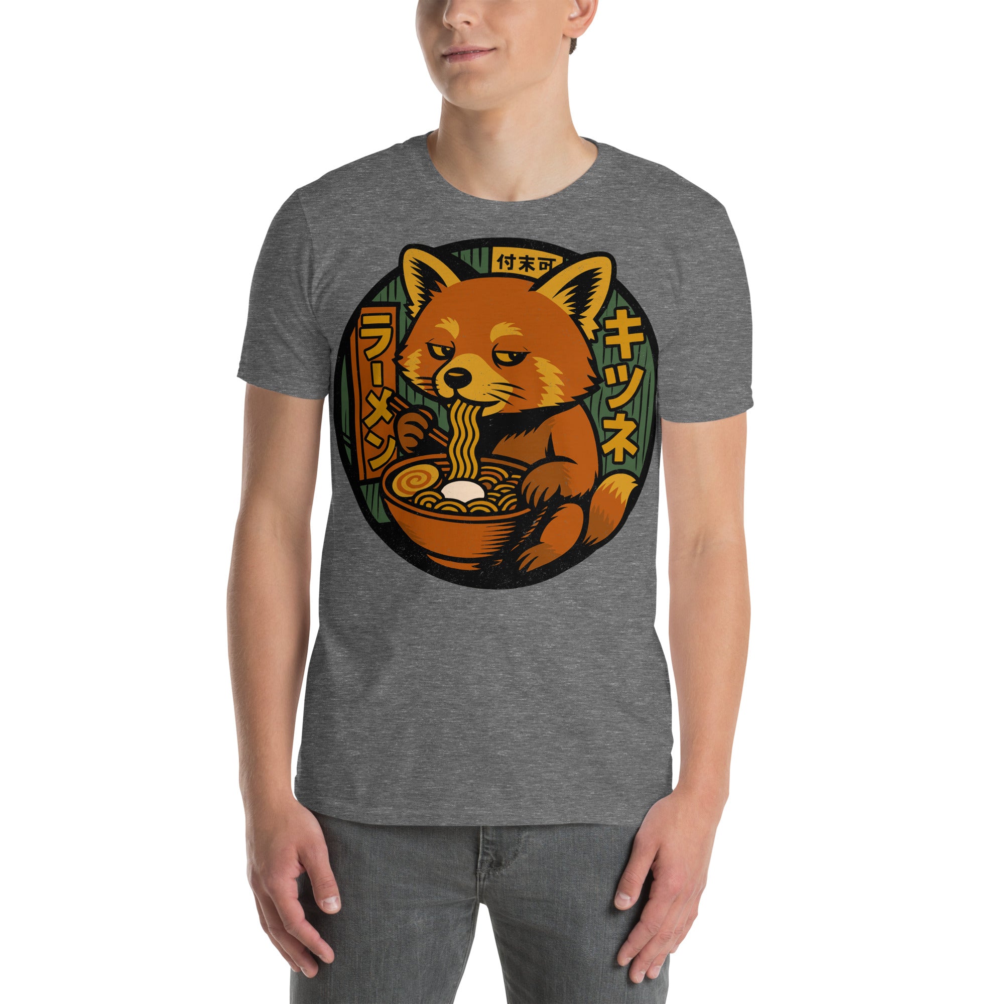 Red Panda Eating Ramen Noodles T-Shirt – Cute panda lover gift, anime food humor tee, quirky novelty fashion for adults.