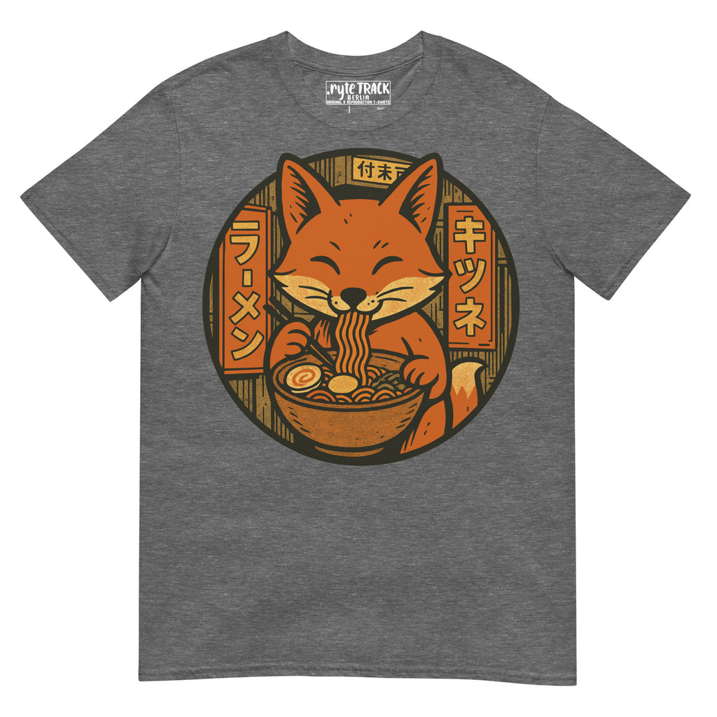 Fox Eating Ramen Noodles Shirt – Funny fox lover gift, Japanese ramen humor tee, quirky novelty foodie graphic fashion.