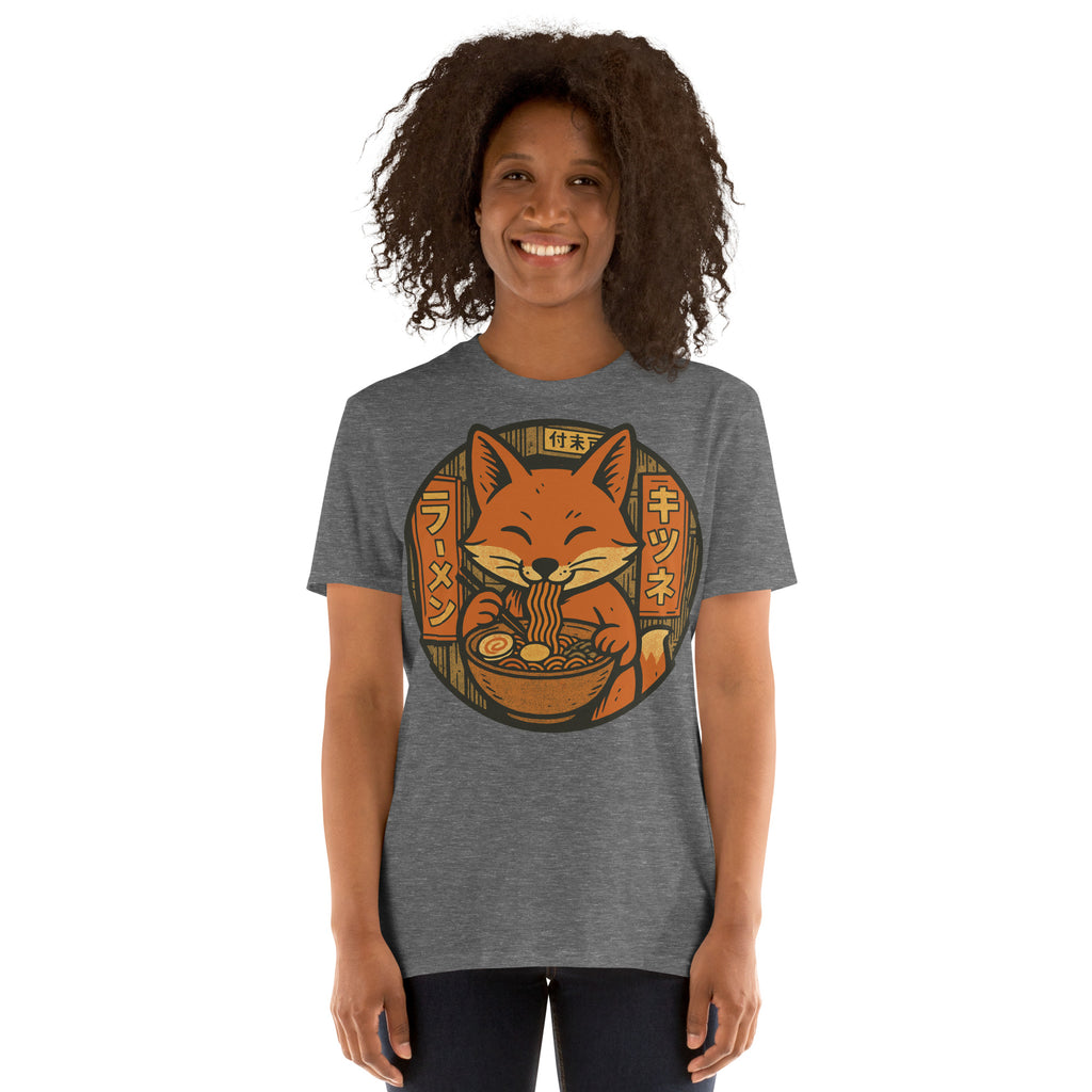 Fox Eating Ramen Noodles Shirt – Funny fox lover gift, Japanese ramen humor tee, quirky novelty foodie graphic fashion.