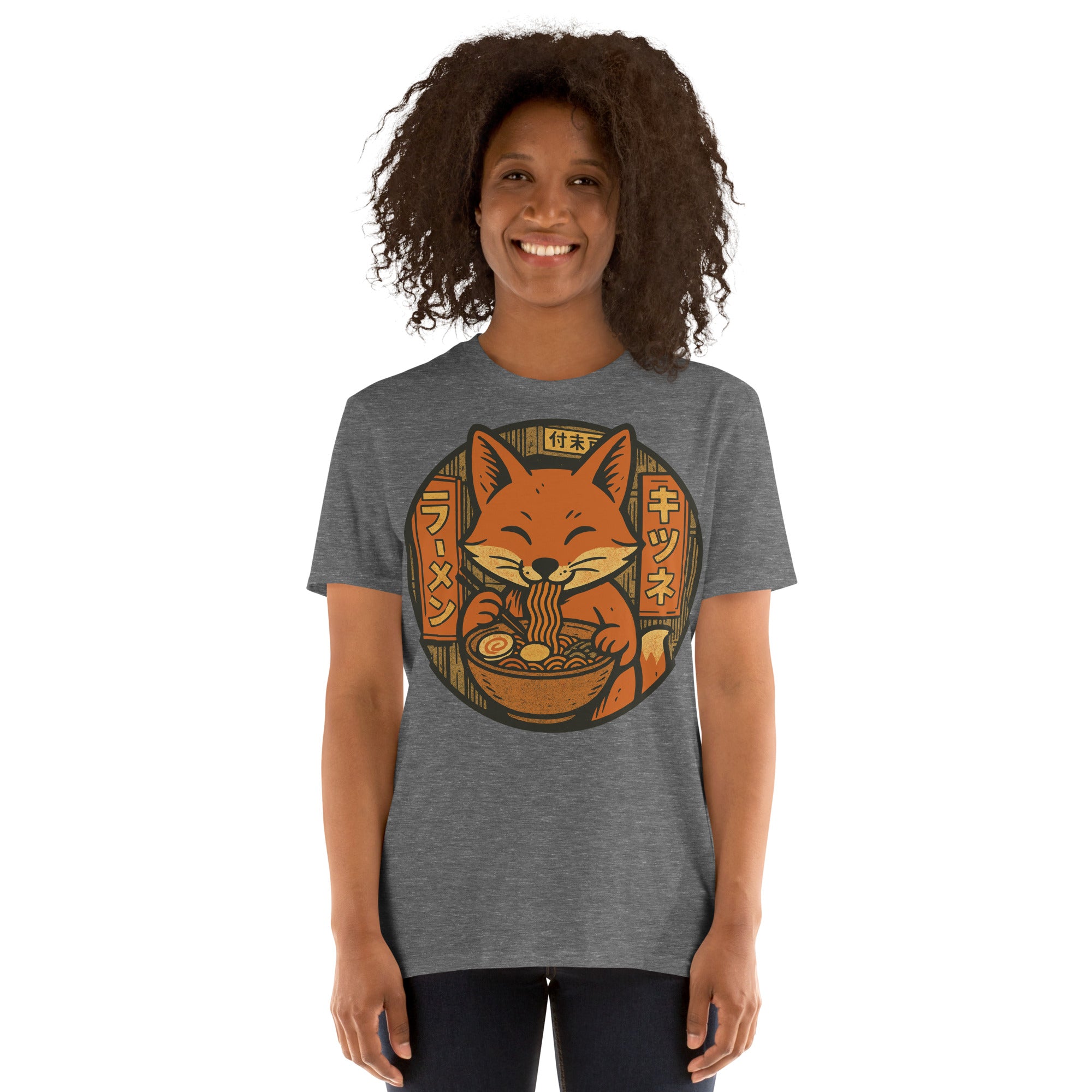Fox Eating Ramen Noodles Shirt – Funny fox lover gift, Japanese ramen humor tee, quirky novelty foodie graphic fashion.