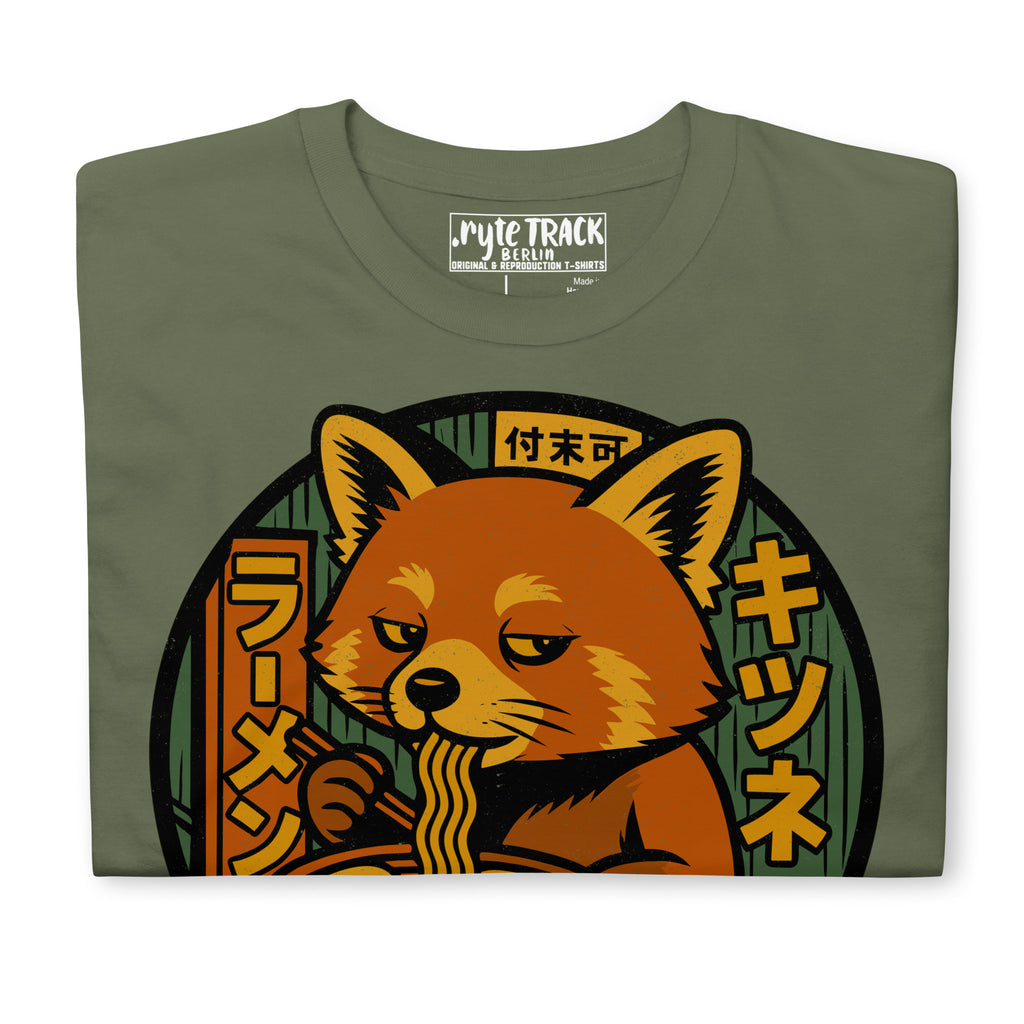 Red Panda Eating Ramen Noodles T-Shirt – Cute panda lover gift, anime food humor tee, quirky novelty fashion for adults.