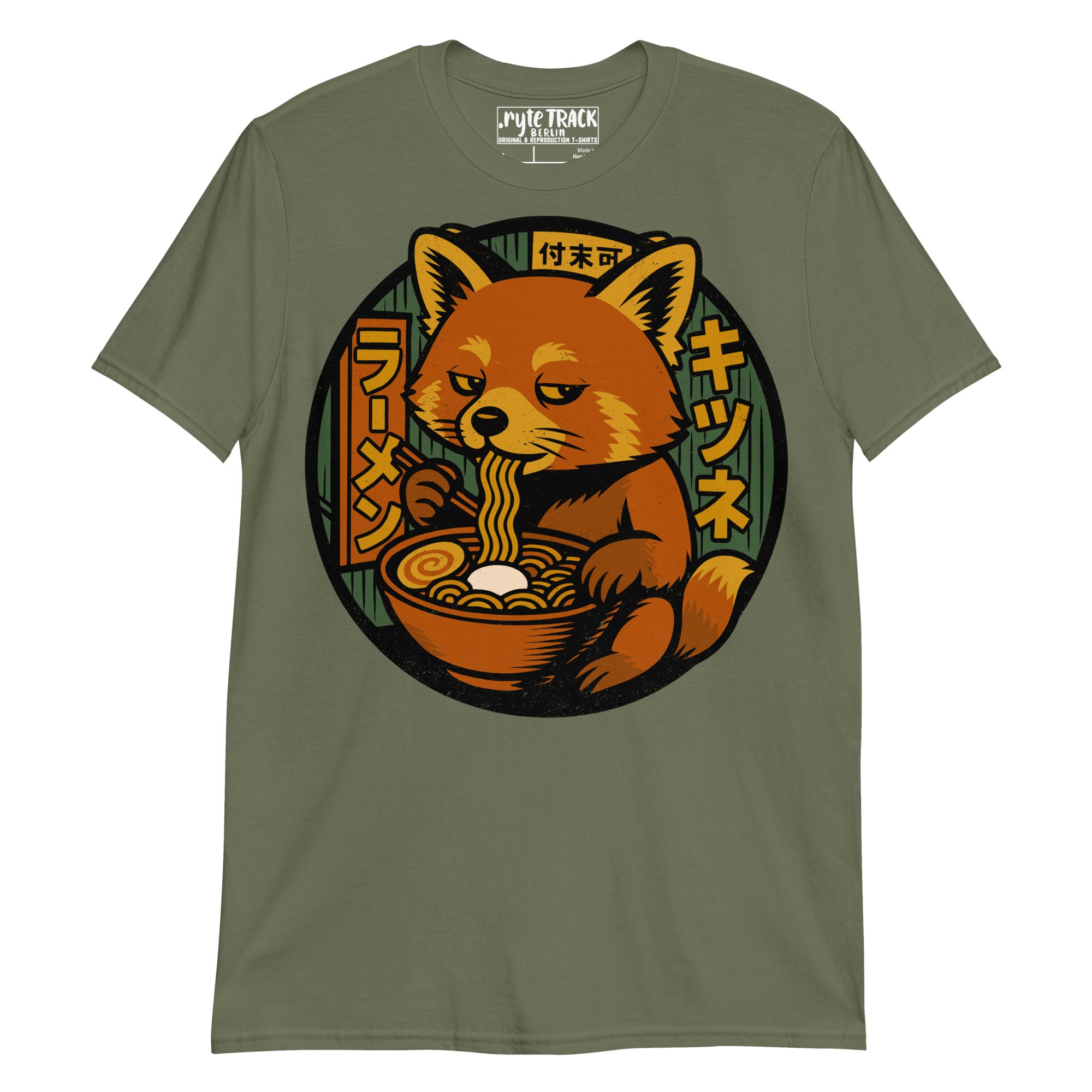 Red Panda Eating Ramen Noodles T-Shirt – Cute panda lover gift, anime food humor tee, quirky novelty fashion for adults.