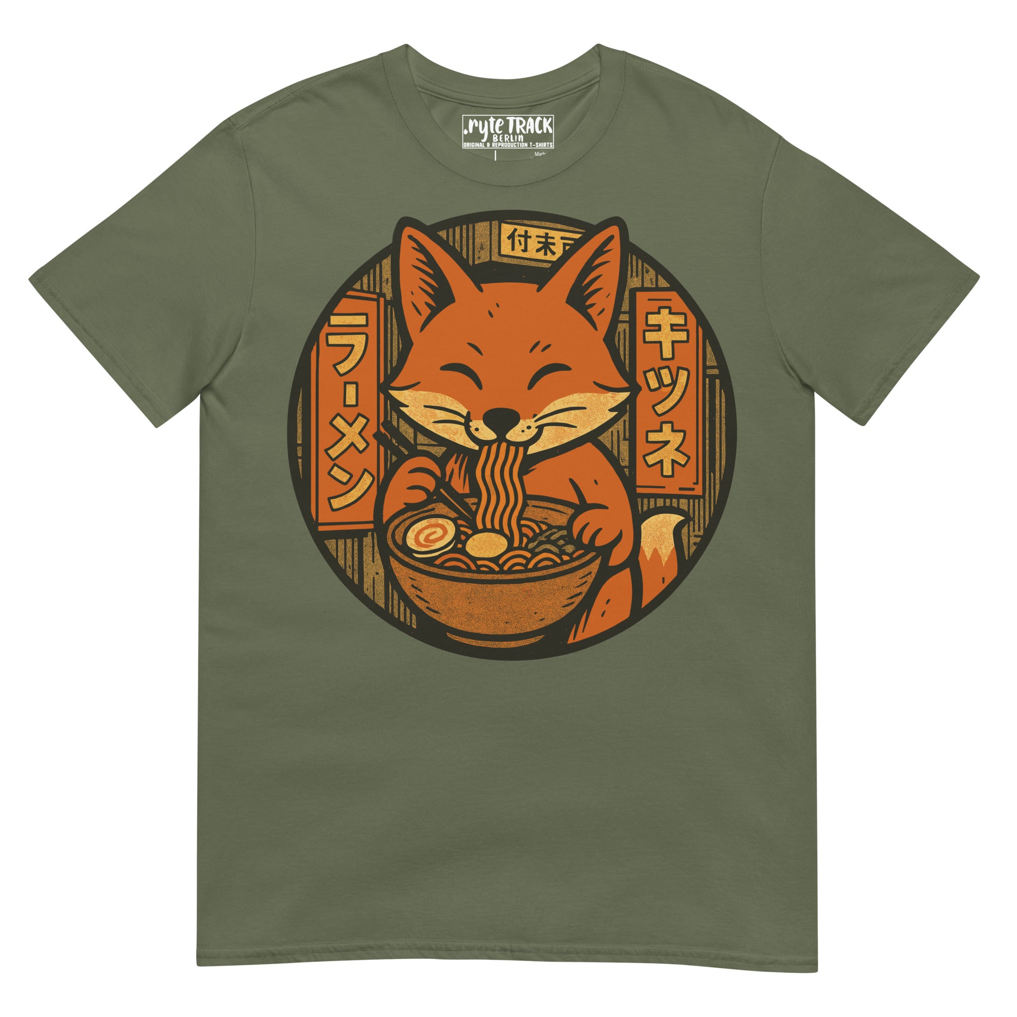 Fox Eating Ramen Noodles Shirt – Funny fox lover gift, Japanese ramen humor tee, quirky novelty foodie graphic fashion.