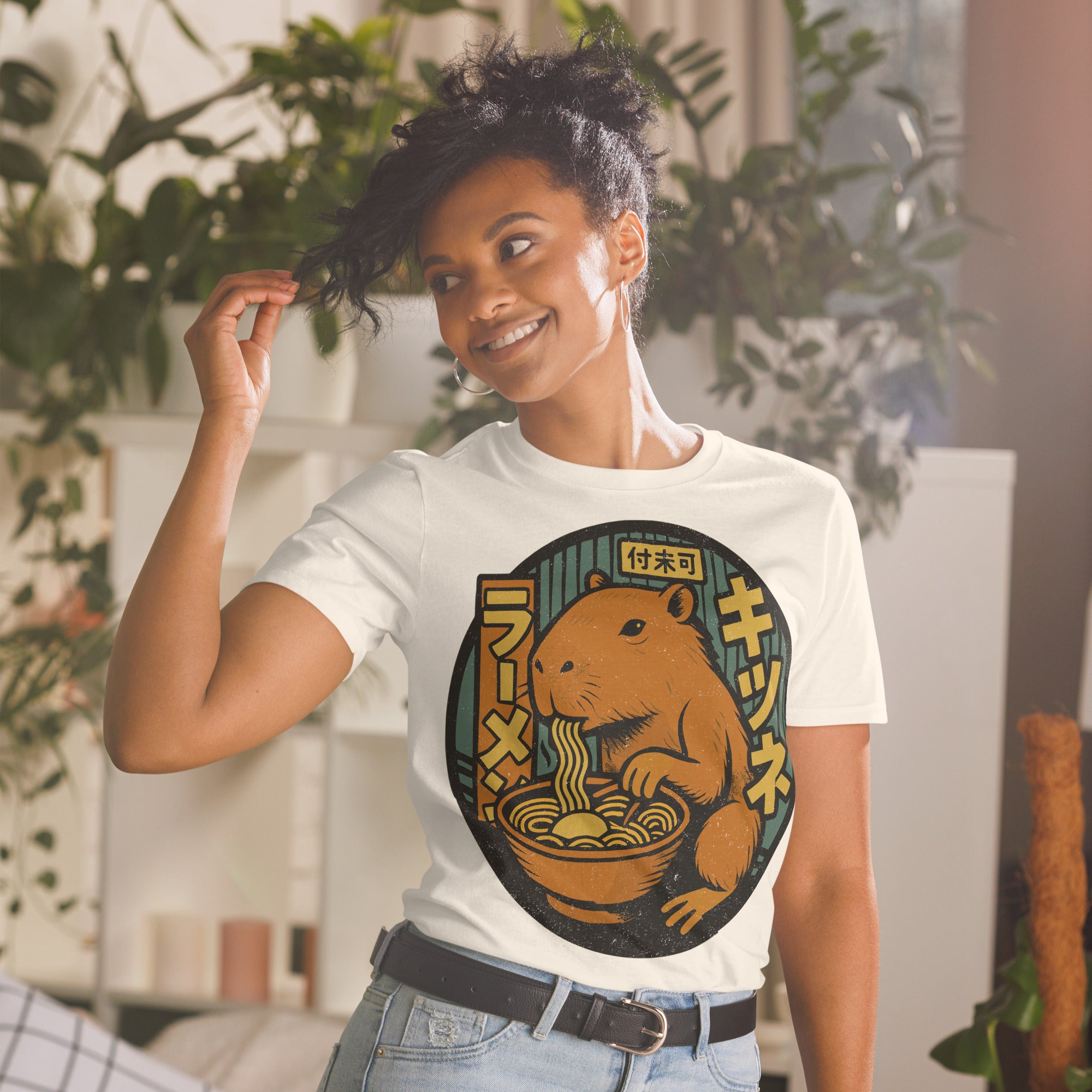 Capybara Eating Ramen Noodles Shirt – Adorable capybara lover gift, Japanese food humor tee, quirky novelty fashion.