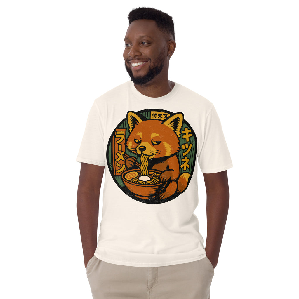 Red Panda Eating Ramen Noodles T-Shirt – Cute panda lover gift, anime food humor tee, quirky novelty fashion for adults.