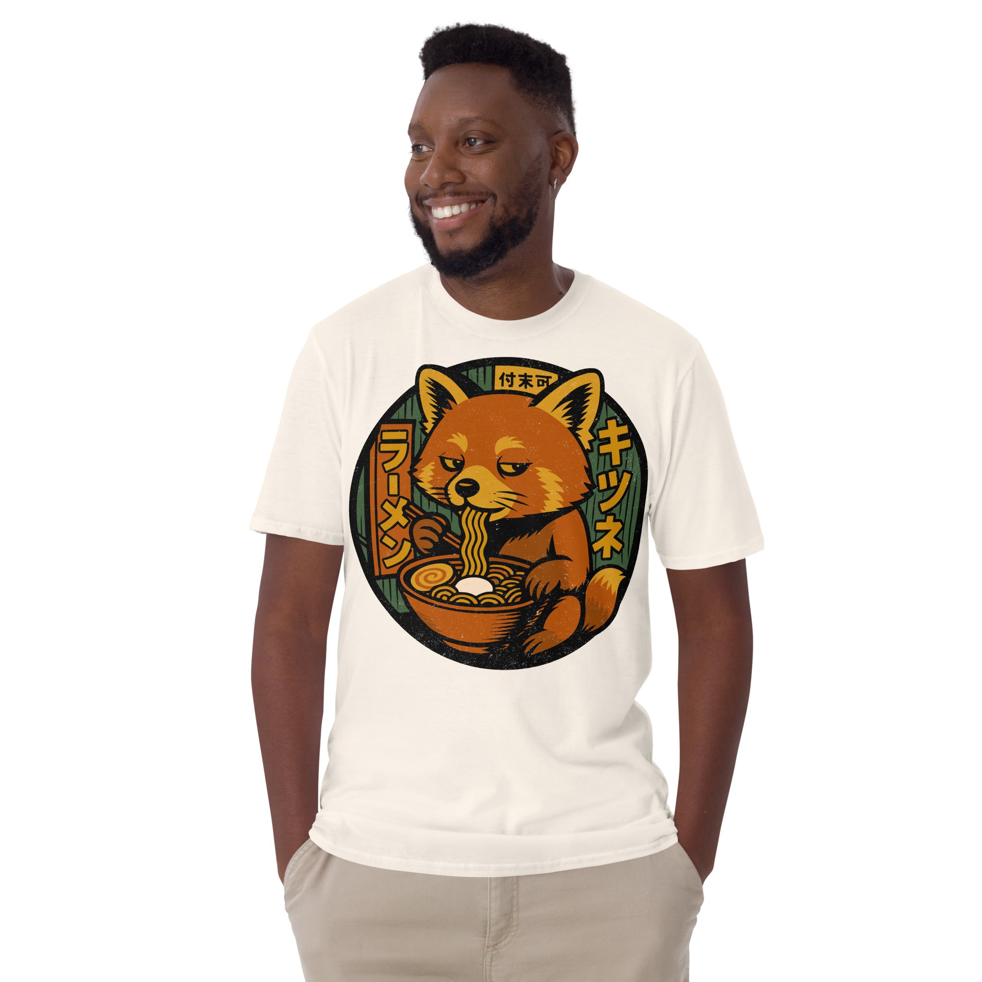 Red Panda Eating Ramen Noodles T-Shirt – Cute panda lover gift, anime food humor tee, quirky novelty fashion for adults.