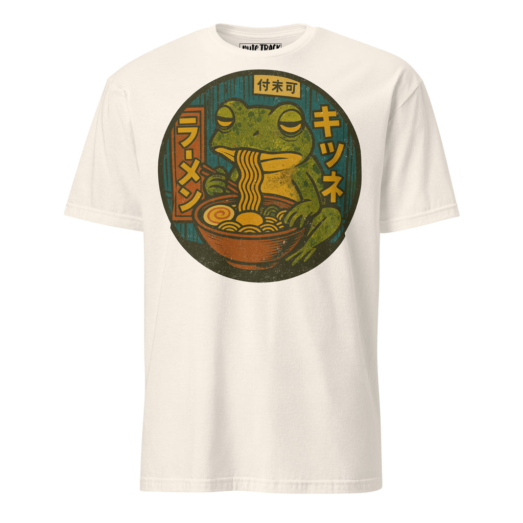 Frog Eating Ramen Noodles T-Shirt – Cute frog lover gift, anime food humor tee, quirky novelty graphic shirt for adults.