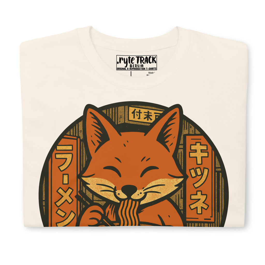 Fox Eating Ramen Noodles Shirt – Funny fox lover gift, Japanese ramen humor tee, quirky novelty foodie graphic fashion.