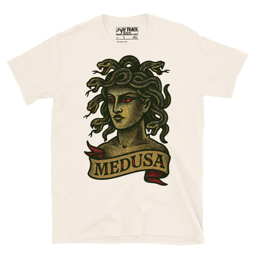 Medusa Greek mythology tattoo art T-Shirt inspired by classic American traditional tattoo style and ancient Greece