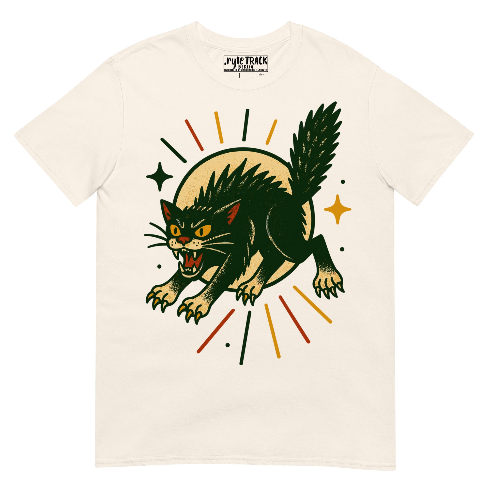 angry black cat in a tattoo style design