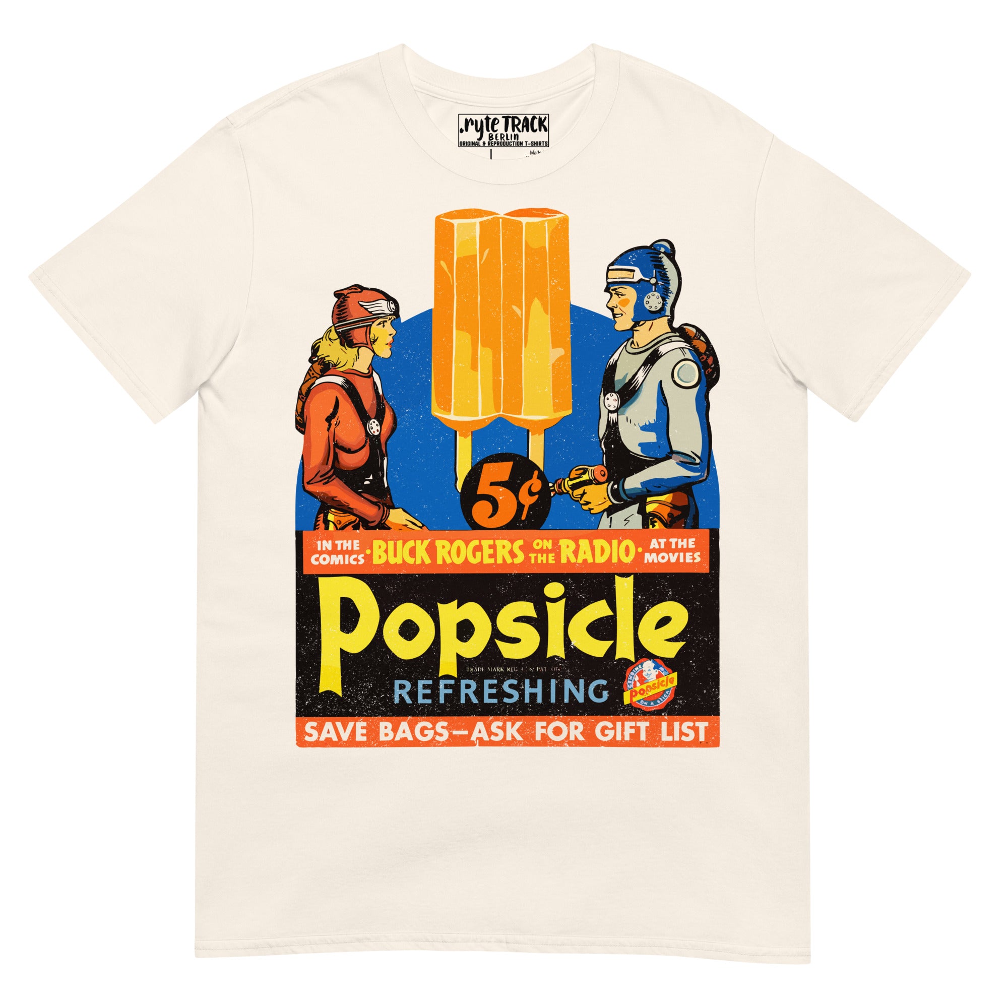 1930s Popsicle advertisement featuring Buck Rogers. Vintage comic art meets retro American advertising in this restored public domain sci-fi classic.