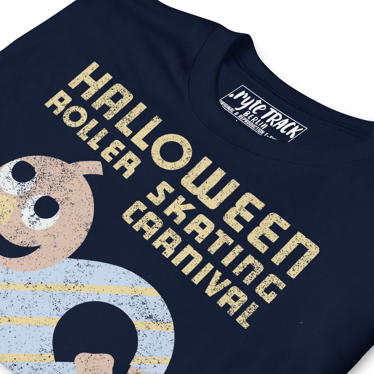 detail of navy color halloween t-shirt