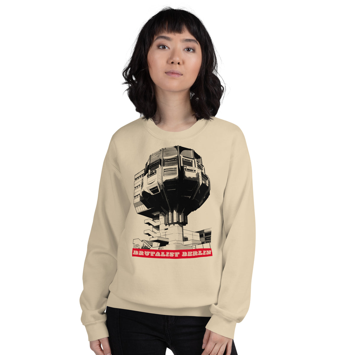 woman wearing a graphic sweatshirt