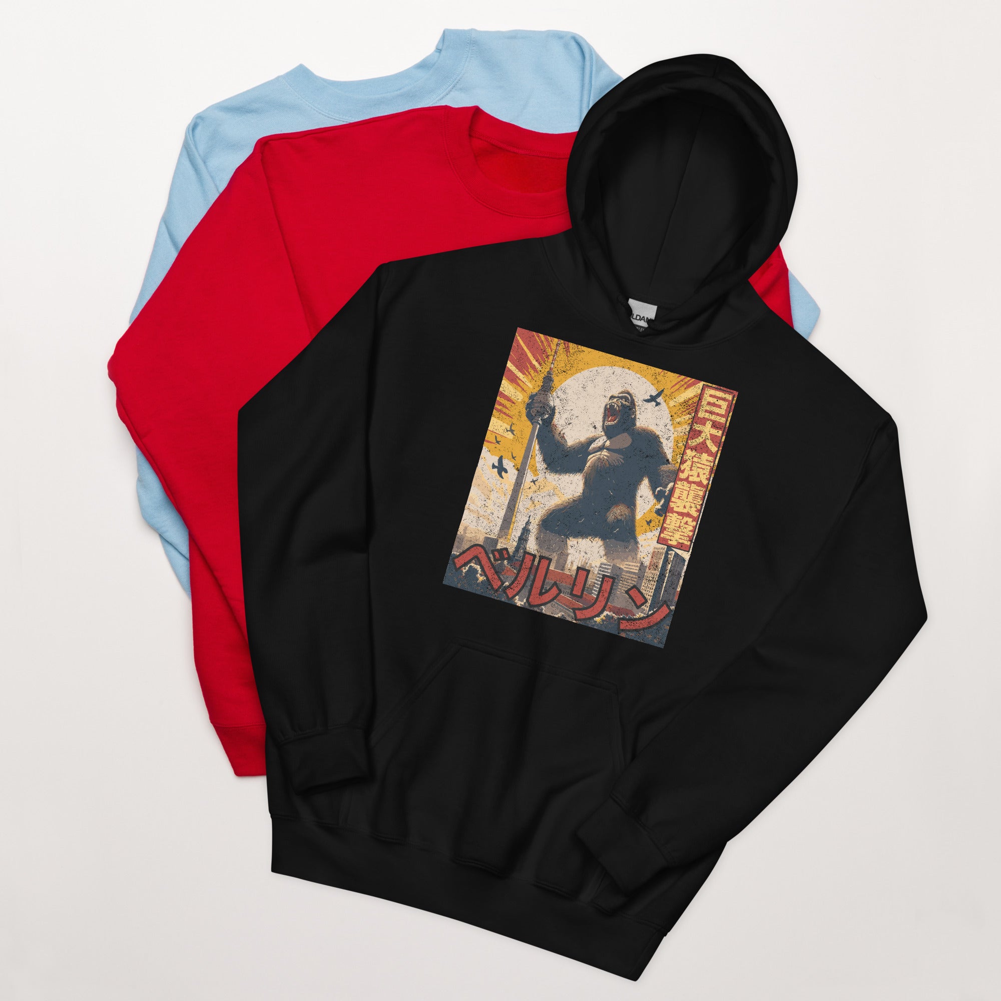 Unisex Hoodie with the image of King Kong attacking the Fernsehturm in Berlin
