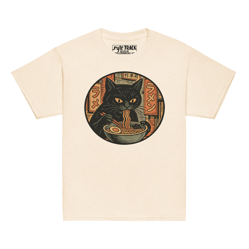 Black Cat Eating Ramen Noodles Kids T-Shirt